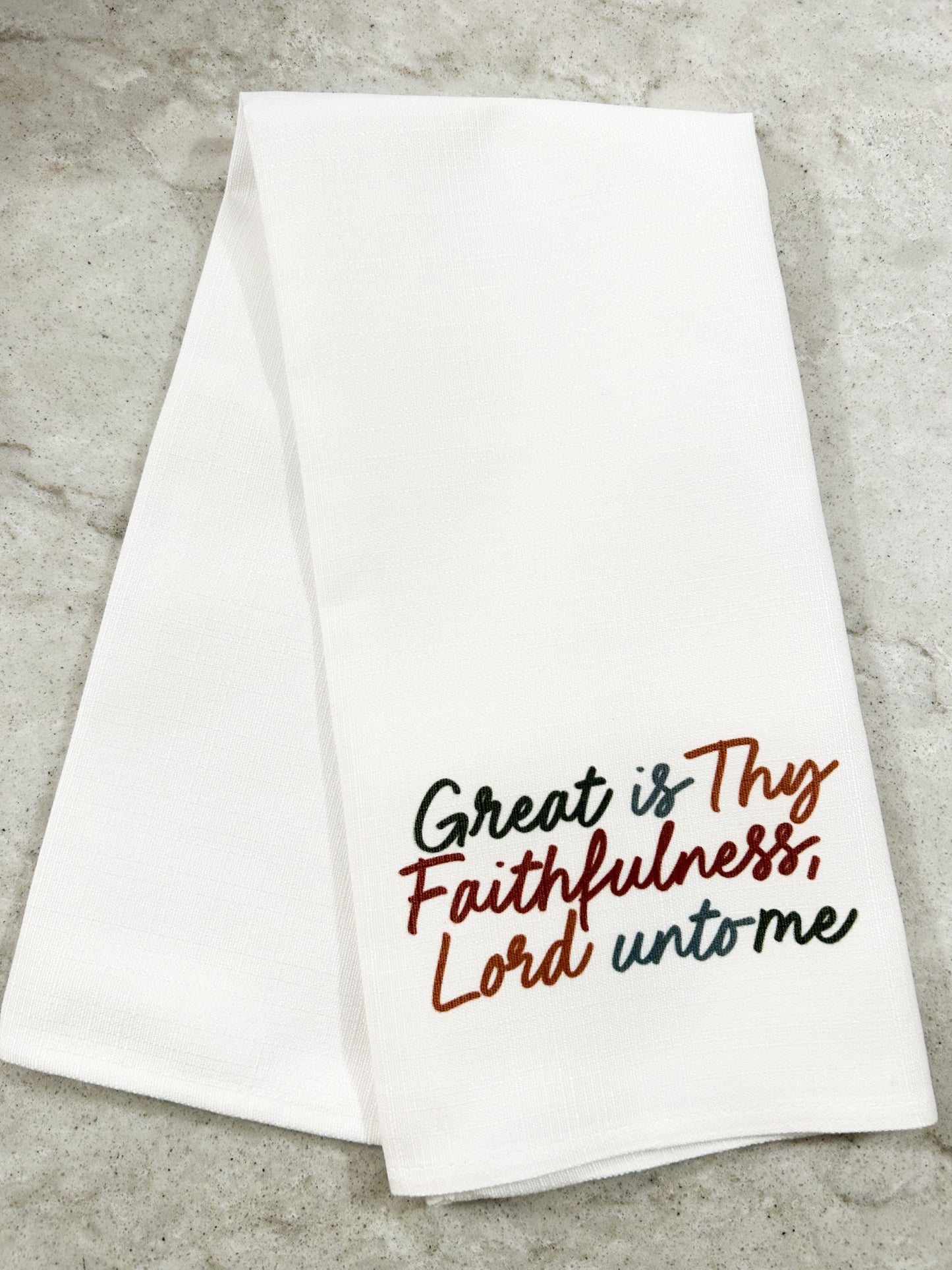 Faith Based Tea Towel Great is Thy Faithfulness Lord Unto Me