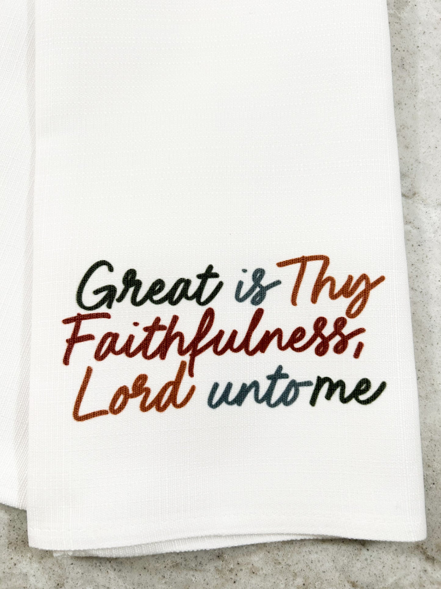 Faith Based Tea Towel Great is Thy Faithfulness Lord Unto Me
